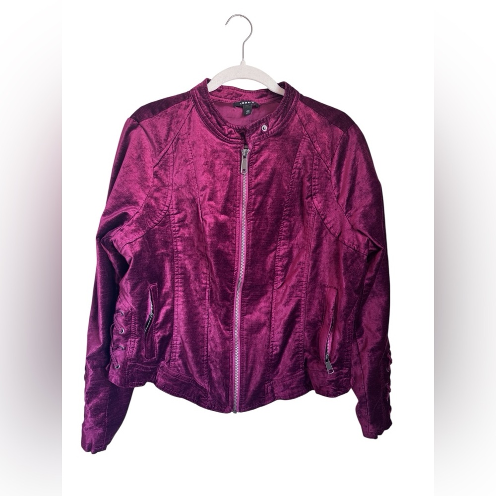 Torrid Velvet Moto Jacket Burgundy Lace-Up Cropped